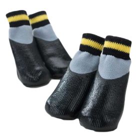 4 Pcs Dog Knitted Socks Pet Socks Dog Waterproof Coated Socks Paw Protective Socks, Black Grey 4#