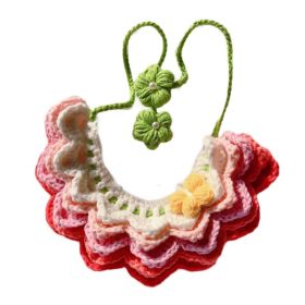 Handmade Crochet Pet Collar Cute Knitted Rainbow Necklace Collar Cat Dog Pink Gradient Scarf Bib