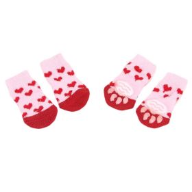 4 Pcs Knit Dog Socks Cat Socks Dog Paw Protection for Indoor Wear, Pink Red Hearts