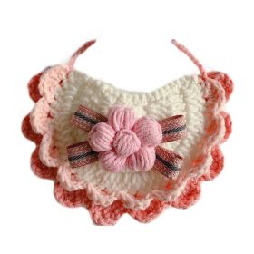 Pink Flower Handmade Crochet Pet Collar Knitted Bib Necklace Cute Lace Cat Collar Dog Scarf