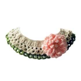 Handmade Crochet Cat Necklace Cute Pink Flower Dog Collar Green Small Pet Knitted Collar Scarf Bib