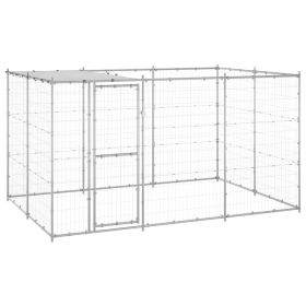 Outdoor Dog Kennel Galvanized Steel with Roof 78.1 ft²