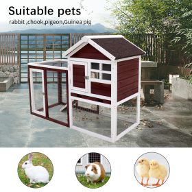 Deluxe Wooden Chicken Coop Hen House Rabbit Wood Hutch Poultry Cage Habitat(wine rde+white)