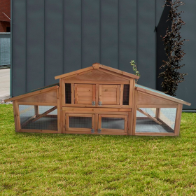 Garden Backyad 2-layer Large Wooden Outdoor Rabbit Hutch Chicken Coop with Doors, Tray, Asphalt Roof
