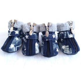 Pet Booties Set, 4 PCS Warm Winter Snow Stylish Shoes, Skid-Proof Anti Slip Sole Paw Protector with Zipper Star Design (Color: White, size: XL)