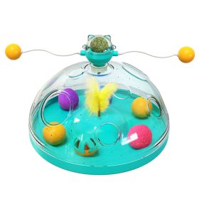 Interactive Cat Toy Ball Pets Cats Puzzle Spinning Track with Plush Balls Feather Teaser Kitten Toys Game Catnip Ball Toy (Color: Blue)