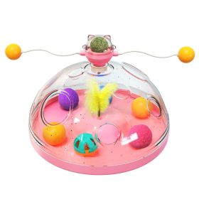 Interactive Cat Toy Ball Pets Cats Puzzle Spinning Track with Plush Balls Feather Teaser Kitten Toys Game Catnip Ball Toy (Color: Pink)