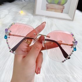 Fashion Diamond rimless Trimmed Sunglasses Women's Fashion Anti UV Slimming Sunglasses (colour: Graded powder)