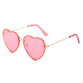 Lovely love rimless sunglasses; versatile women's decoration ins; same style; versatile; cut edge love glasses; (colour: Gold framed powder slice)