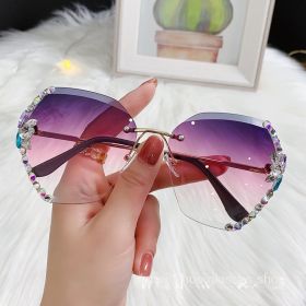 Fashion Diamond rimless Trimmed Sunglasses Women's Fashion Anti UV Slimming Sunglasses (colour: Gradual purple)