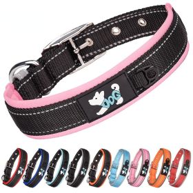 Pet dog collar; diving cloth reflective nylon collar; medium and large dog collar (Specification (L * W): S 2.0*(28-38)CM, colour: Black ribbon)