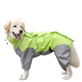 A Raincoat for all small and large dogs; Pet raincoat Medium large dog Golden hair Samo Alaska waterproof four foot raincoat Dog hooded raincoat (colour: Fluorescent green, size: 28)