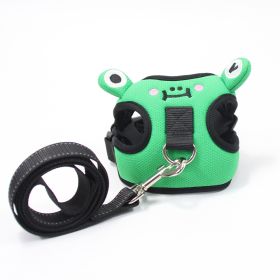 dog harness set; with leas frog leash pet mesh breathable small dog chest back retractable dog leash pet harness (Specification (L * W): S, colour: Calf+traction rope)