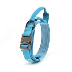 Tactical Dog Collar Military Dog Collar Adjustable Nylon Dog Collar Heavy Duty Metal Buckle with Handle for Dog Training (Color: Blue, size: XL)