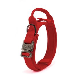 Tactical Dog Collar Military Dog Collar Adjustable Nylon Dog Collar Heavy Duty Metal Buckle with Handle for Dog Training (Color: Red, size: L)