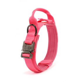 Tactical Dog Collar Military Dog Collar Adjustable Nylon Dog Collar Heavy Duty Metal Buckle with Handle for Dog Training (Color: Pink, size: L)