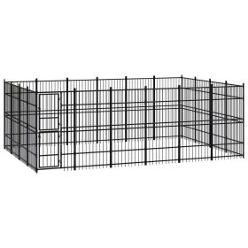 Outdoor Dog Kennel Steel 238.1 ft² (Color: Black)