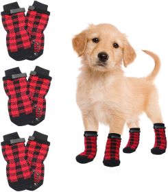 Chrismas Anti-Slip Dog Socks; Waterproof Paw Protectors with Reflective Straps Traction Control for Indoor & Outdoor Wear; 4pcs (colour: Yellow dog claw, size: L (4 pieces))