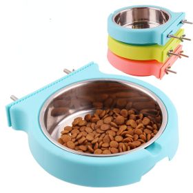 Stainless steel pet bowl hanging bowl tableware overturn proof dog bowl dog bowl cat bowl feeder (Color: Large Blue)
