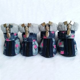 Pet Booties Set, 4 PCS Warm Winter Snow Stylish Shoes, Skid-Proof Anti Slip Sole Paw Protector with Zipper Star Design (Color: Pink, size: M)